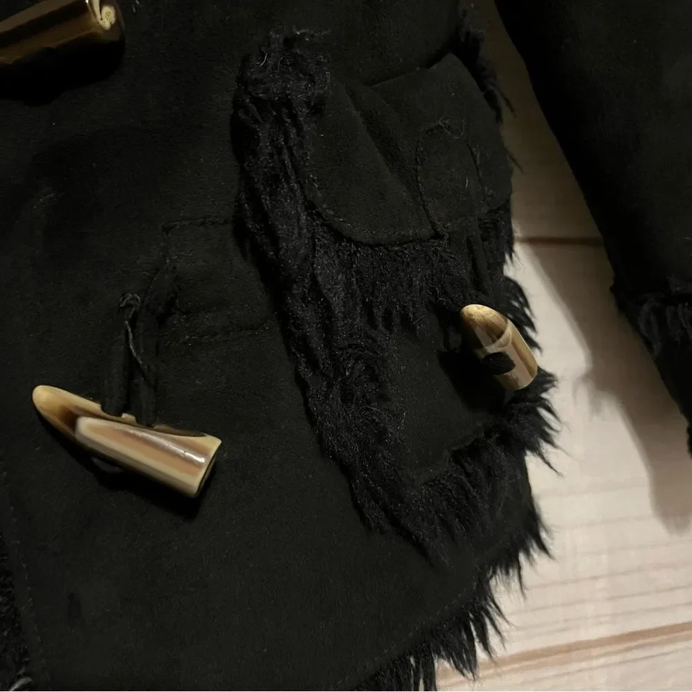 Girls Gap Black Faux Suede Fur Lined Coat with Horn-like Buttons XS/S (4-7)